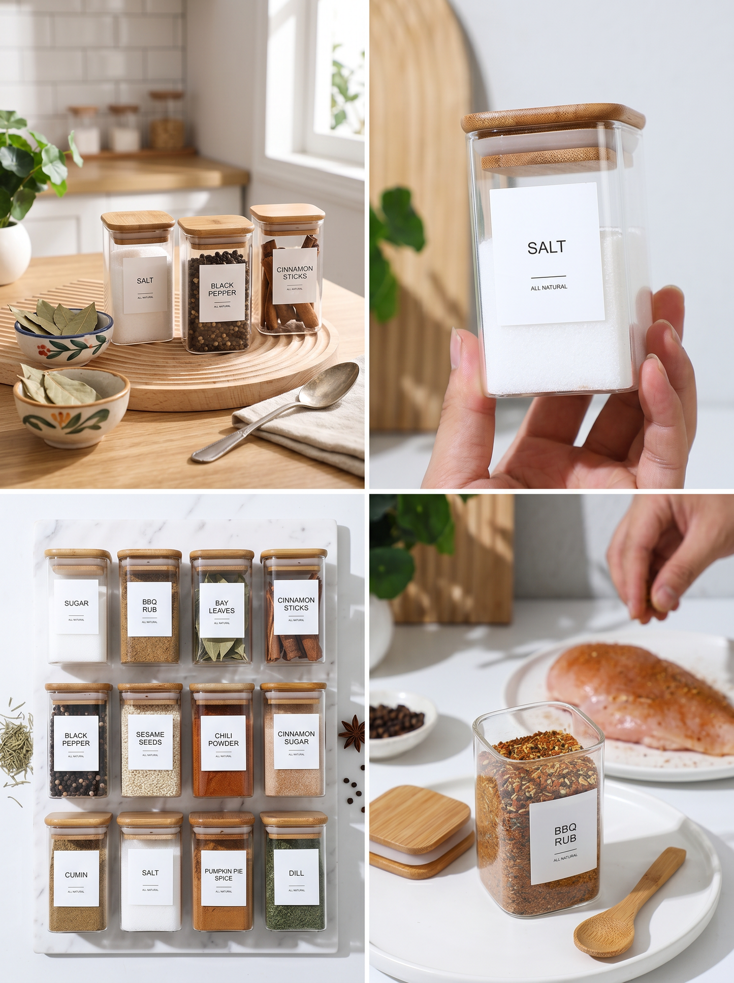 12Pcs Square Spice Jars With 72 Stickers